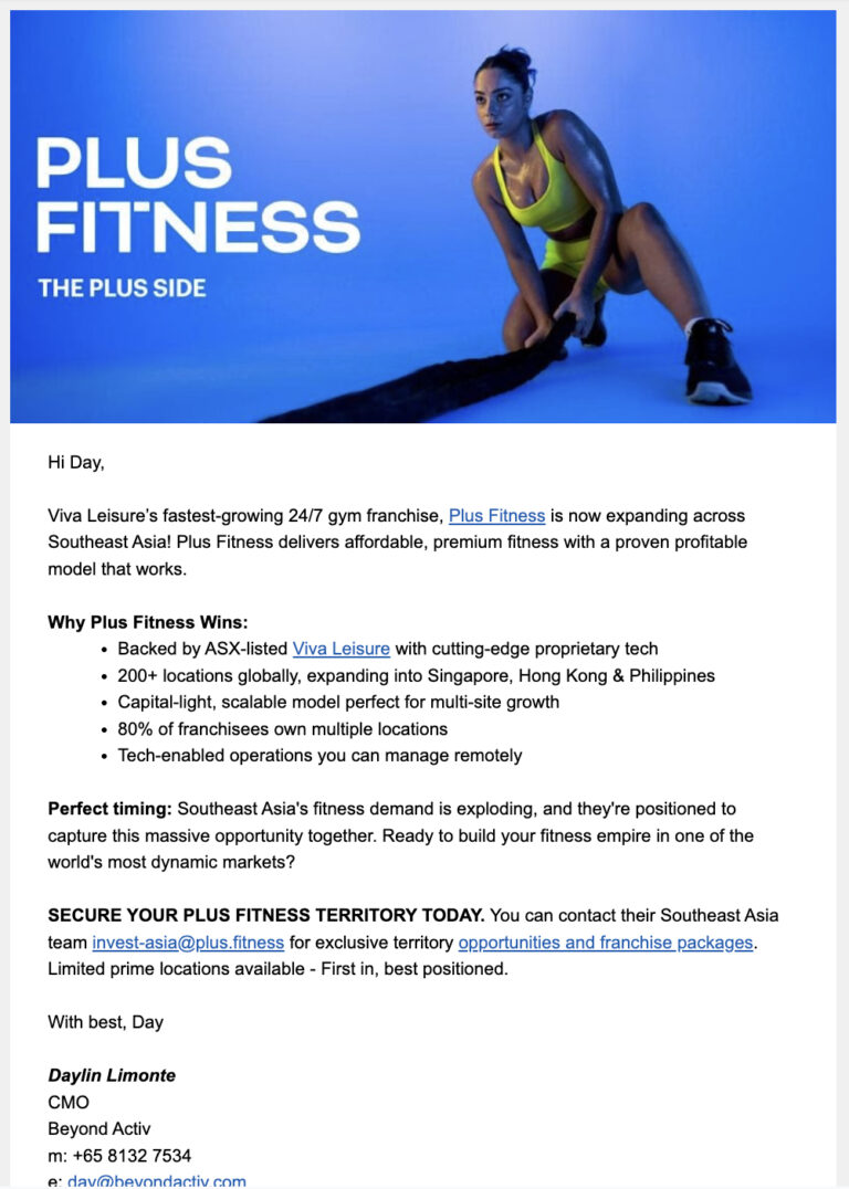 Plus Fitness email sample